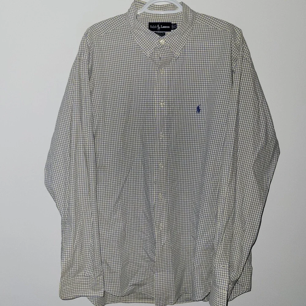 Polo Ralph Lauren Long Sleeve Button Down Yarmouth Men Size 17.5 36/37 Check